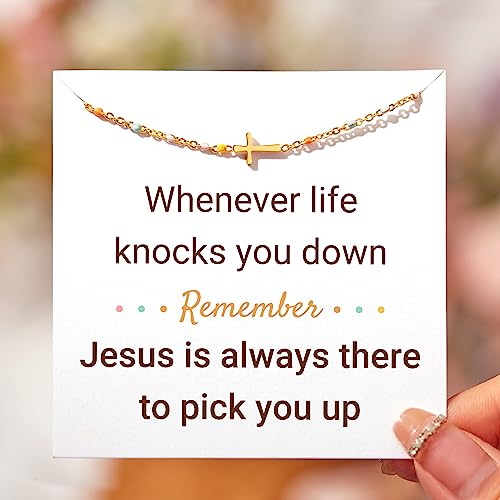 STORYJEWELLERY Christian Gifts for Women, Religious Confirmation and Baptism Gifts, Cross Bracelet for Women, Easter Gift, Encouragement Presents, Christian Jewelry - color: When life knocks you down, remember Jesus is always there to pick you up.