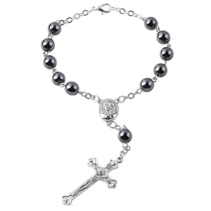 Hematite Beads Auto One Decade Car Rosary Clasp Terra Jerusalem Medal - style: Black