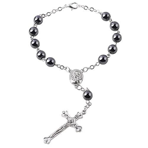 Hematite Beads Auto One Decade Car Rosary Clasp Terra Jerusalem Medal - style: Black