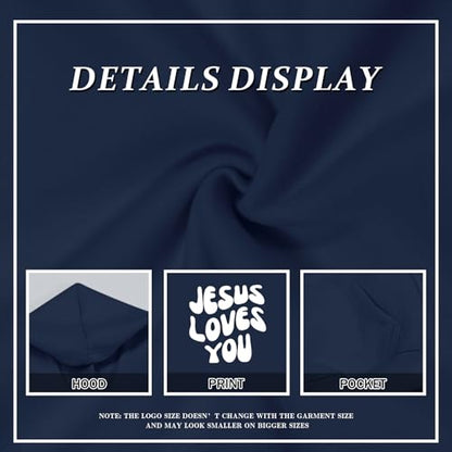 Christian Jesus Loves You Hoodie For Teen Girls Cute Graphic Hoodies Kids Bible Verse Faith Sweatshirt God Pullover - color: Navy Blue, size: 12-13 Years