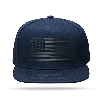 UALON Baseball Cap, Snapback Trucker Hat for Men & Women with American Flag and Adjustable, Breathable Mesh, Flat Bill Hats - color: Navy