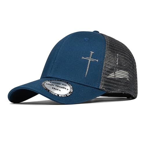 Christian Hats for Men Women,Jesus 3 Nail Cross Hat Christian Religious Gifts for Birthday/Christmas,Black and Silver - color: 07.blue-silver