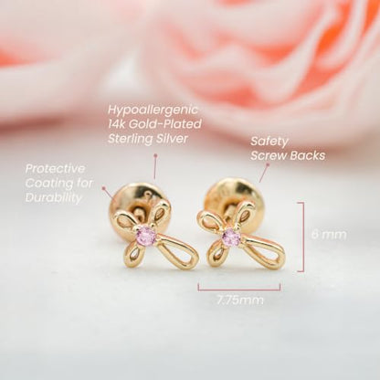 Cherished Moments Cross Earrings, .925 Sterling Silver or 14k Gold-Plated - color: SM Gold Pink