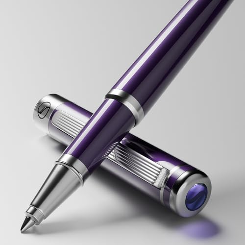 Scriveiner Aubergine Rollerball Pen - Stunning Luxury Pen With Chrome Finish, Schmidt Ink Refill, Best Roller Ball Gift Set for Men & Women, Professional, Executive Office, Nice Pens - color: 30. Aubergine