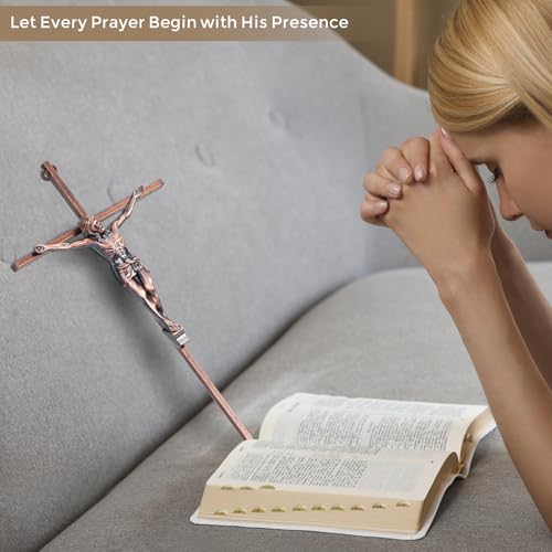 ACHIBANG 10" Crucifix Wall Cross – Antique Copper Catholic Jesus Wall Crucifix for Home or Over-the-Door Blessing - color: Antique Copper