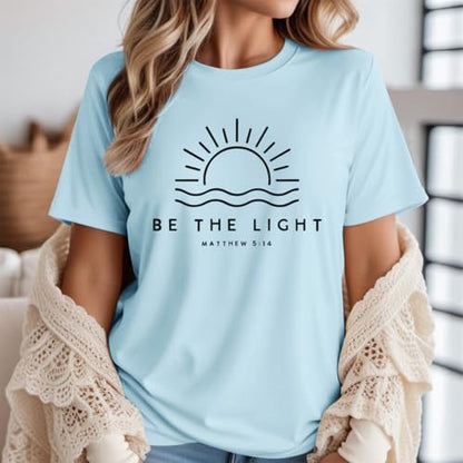 Sulayesh Christian Be The Light Shirts for Women Bible Verse Shirts Jesus Religious Faith Tshirts Inspirational Tees Tops - color: Light Blue, size: XX-Large
