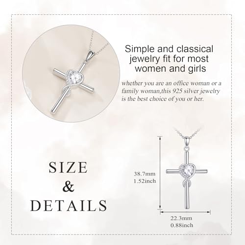 S925 Sterling Silver Cross Necklace for Women Birthstone Necklace Heart Infinity Cross Pendant Necklace Christmas Valentines Day Gifts Birthday Holiday Gifts for Her, 18"+2" Inches - color: 04-Apr Birthstone - 5ACubic Zirconia