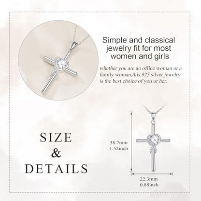 S925 Sterling Silver Cross Necklace for Women Birthstone Necklace Heart Infinity Cross Pendant Necklace Christmas Valentines Day Gifts Birthday Holiday Gifts for Her, 18"+2" Inches - color: 04-Apr Birthstone - 5ACubic Zirconia
