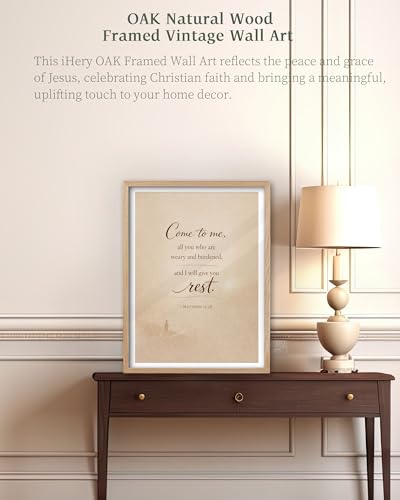 iHery 12x16in Matthew 11:28 Come to Me Framed Christian Wall Art - color: OAK Framed Come, size: 16"L x 12"W