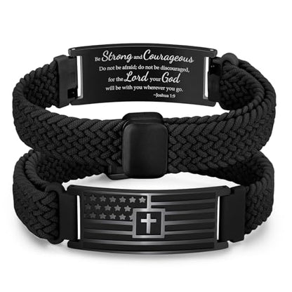 VNOX American Flag Cross Bible Verse Bracelet for Men Teen Boys Kids Stocking Stuffers,Religious Christian Jewelry Mens Easter Valentines Baptism Birthday Gift Ideas - style: Joshua1:9