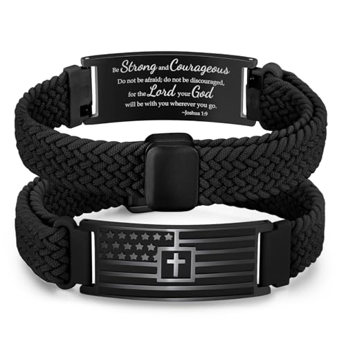 VNOX American Flag Cross Bible Verse Bracelet for Men Teen Boys Kids Stocking Stuffers,Religious Christian Jewelry Mens Easter Valentines Baptism Birthday Gift Ideas - style: Joshua1:9