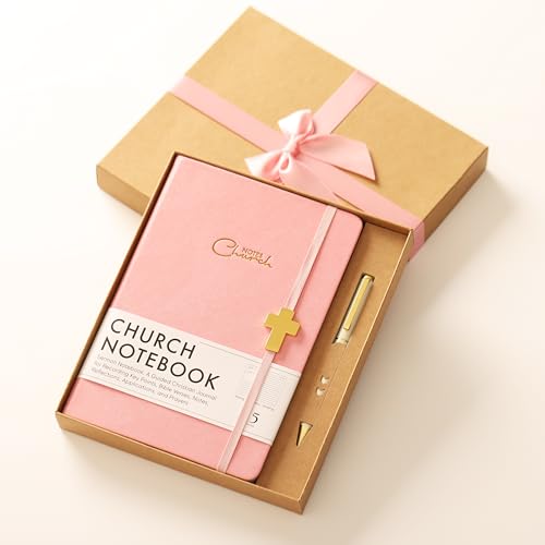 Church Notes Journal with Pen & Gift Box, A5 Sermon Notes Notebook - color: Pink