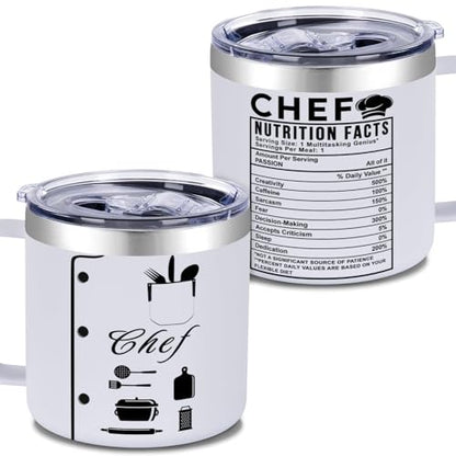 14 oz Stainless Steel Insulated Chef Tumbler - Nutrition Fact Cup for Appreciation, Christmas, Birthday Gift for Men & Women - color: Chef Nutrition