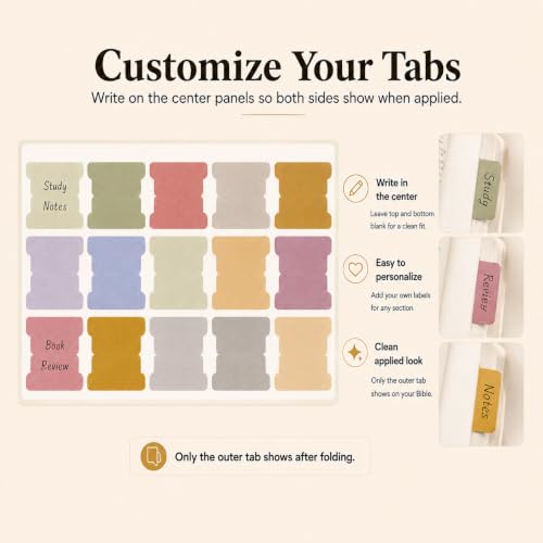 90 Bible Book Tabs with Cross Bookmark, Boho Laminated Index Tabs for Study