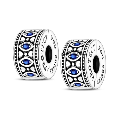 Clip Stopper Beads Fit For Pandora Bracelet, Spacer Charms For Bracelets - color: Blue Eye-2Pack