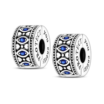 Clip Stopper Beads Fit For Pandora Bracelet, Spacer Charms For Bracelets - color: Blue Eye-2Pack