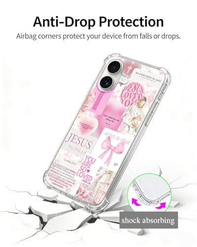 Pink Christian Aesthetic Phone Case Compatible with iPhone 17, Lord Jesus Love Phone Cover for iPhone 17 - color: Pink Christian
