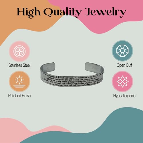 FashionJunkie4Life 925 Sterlin Silver and Stainless Steel Open Cuff Bracelet - color: Psalms 23