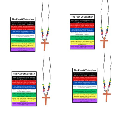 12 Sets Of Wooden Colors of Faith Plan of Salvation Beaded Cross Necklaces With Plan Of Salvation Pocket Cards Gospel Tracts Using 7 Colors Of Salvation Ministering Tool Inspirational Bible Verses