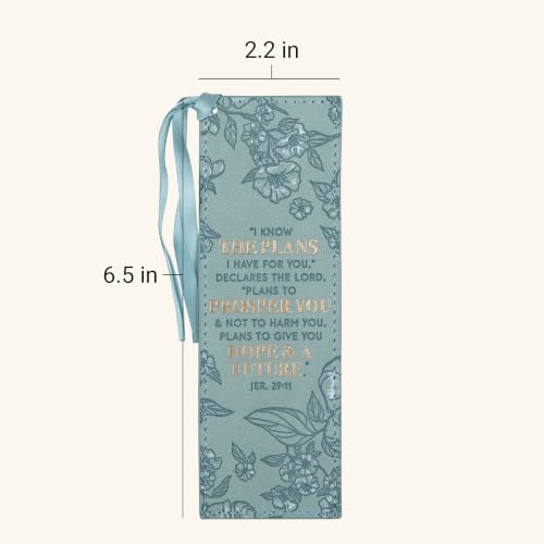 Christian Art Gifts Faux Leather Scripture Bookmark: Jeremiah 29:11 - color: Light Teal - Know/Plans