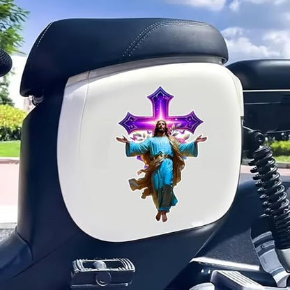 2 Pack Jesus Christ Purple Cross Car Decals, 3.54"x5.51" Waterproof & UV Resistant Vinyl Religious Sticker for Bumper Window, Christian Wall Art Decor for Home - BD187