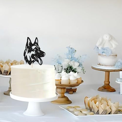 German Shepherd Cake Topper, Dog Birthday Cake Decor, Black Glitter Puppy Face Cake Topper for Kids, Pet Themed Birthday/Adoption Day Party Decoration - style: German Shepherd