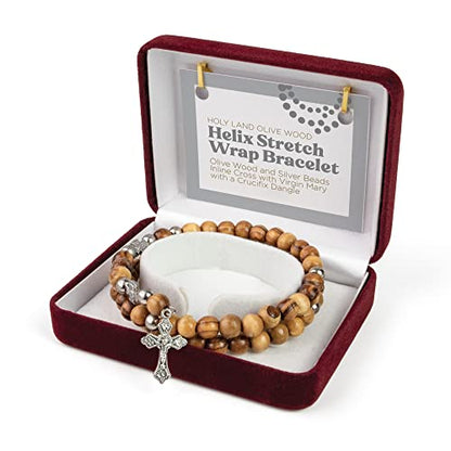 Logos Trading Post Olive Wood Catholic Rosary Bracelet from the Holy Land - style: OW & Silver w/ Virgin Mary