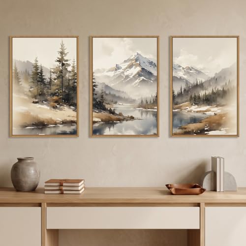 Boho Misty Mountain Watercolor Framed Canvas Wall Art Set-16"x24"x3 - color: Misty Mountain Wall Art, size: 16"L x 24"W