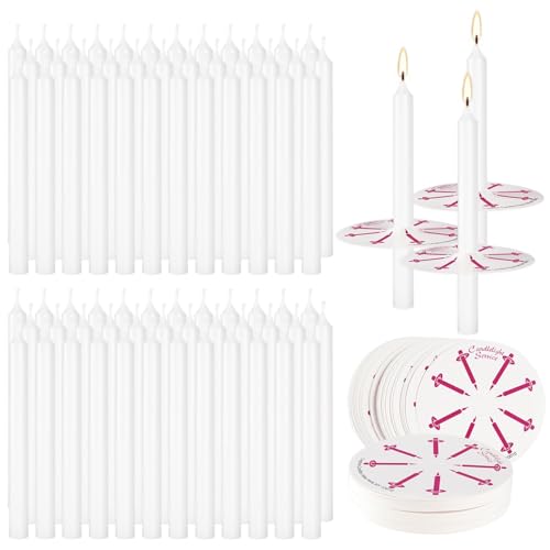 300 Pieces 5-Inch White Unscented Taper Candles with Drip Protectors for Church, Prayer, Shabbat, and Vigil Use - color: White, size: 300 pack