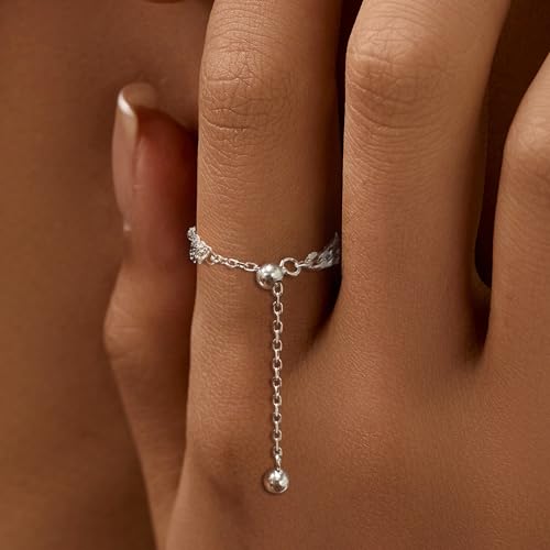 925 Sterling Silver Adjustable Link Chain Rings for Women Daughter - color: Style 3-Silver