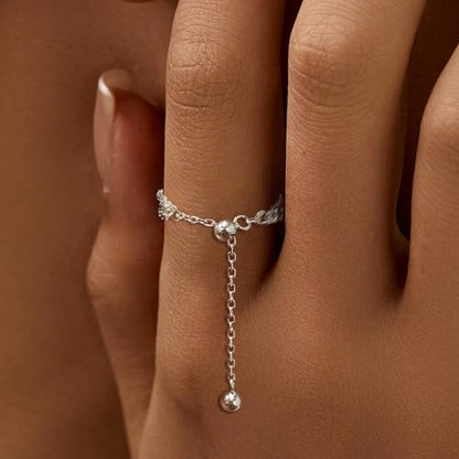 925 Sterling Silver Adjustable Link Chain Rings for Women Daughter - color: Style 3-Silver
