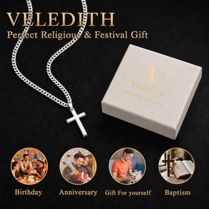 925 Sterling Silver Cross Necklaces for Mens Women CZ Beveled Edge - color: Classic small gold cross