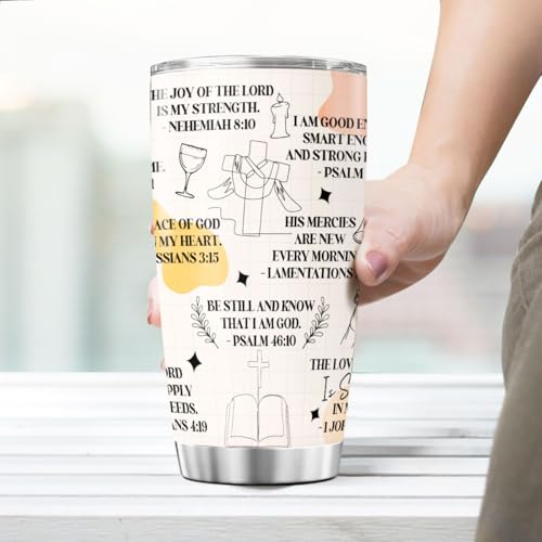 Bible Verse Tumbler with Daily Affirmations for Women, 20oz Stainless Steel Insulated Cup for Christian Faith, Religious Gift for Prayer, Inspirational Scripture Travel Mug - color: Bible Affirmation