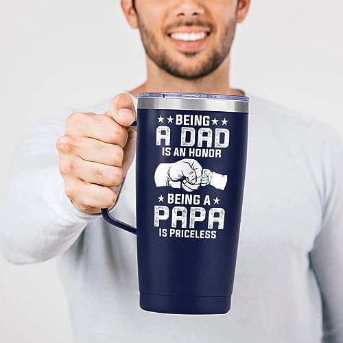 SANDJEST Papa Tumbler with Handle 20oz Coffee Travel Mug Cup Grandfather Gift for Grandpas Grandfathers Grandad Birthday Papa Gifts for Grandpa from Granddaughter Grandson - color: Papa