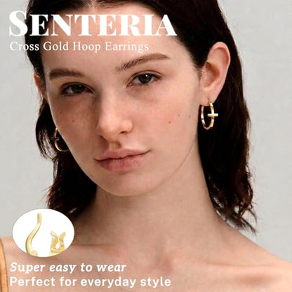 Senteria 3MM 925 Sterling Silver Post Cross Hoops Earrings Hypoallergenic - color: Gold-30MM