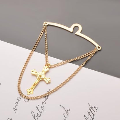 Men Gold Tie Chain Cross Religious Double Curb Chain Tie Clip 2.4" Business Jewelry