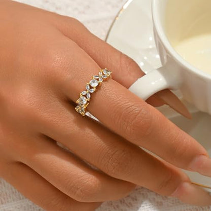 18K Gold Plated Cubic Zirconia Adjustable Open Rings for Women - color: 4 Leaf CZ