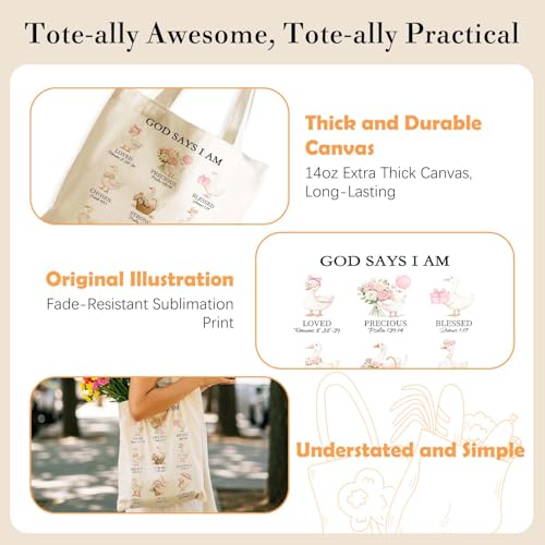Aesthetics Canvas Tote Bag - Art Design Gift for Women, Reusable Purse Tote Bag with Inner Zip Pocket - style: God Says I Am