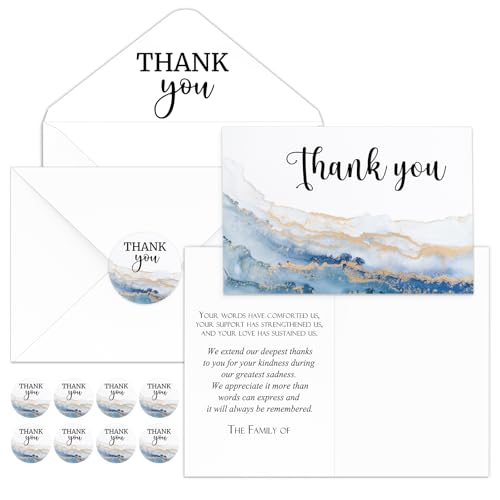 Fumete 50 Set Funeral Thank You Cards, Watercolor Agate - style: Watercolor Agate