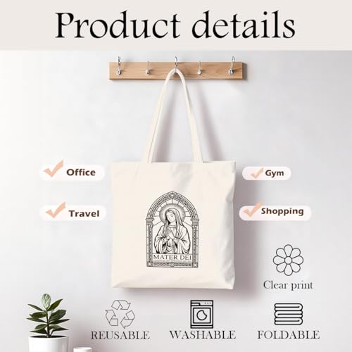 Christian Canvas Tote Bag for Women, Inspirational Faith Shoulder Bag - color: Mary