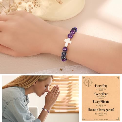 Christian Grandparents - Day Gifts for Women, Religious Cross Bracelet - color: Purple - Every day God thinks of you