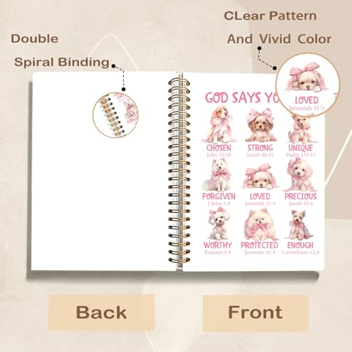 Dog Christian Spiral Notebook Journal, God Says You are Coquette Pink Bow Bible Scripture Journal for Women, Christian Gifts for Women, Religious Prayer Notebooks, 5.5x8.3 Inch - color: 01-god Says You Are - Dog