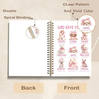 Dog Christian Spiral Notebook Journal, God Says You are Coquette Pink Bow Bible Scripture Journal for Women, Christian Gifts for Women, Religious Prayer Notebooks, 5.5x8.3 Inch - color: 01-god Says You Are - Dog