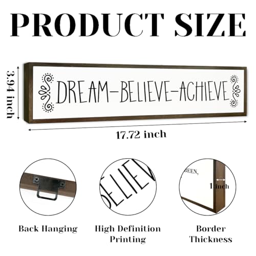 Motivational Wood Sign, Framed Wooden Wall Plaque, Decorations for the Home Office, Master Bedroom Decor for Boys Girls Teens, Dream Believe Achieve Sign 17.8x4x1.2 inches - color: Day Sign 30