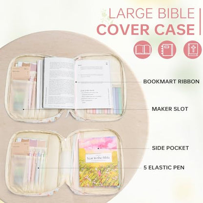 Bible Bag Cover Case for Women Study Supplies Kit Church Book Holder - color: Siamese Rose