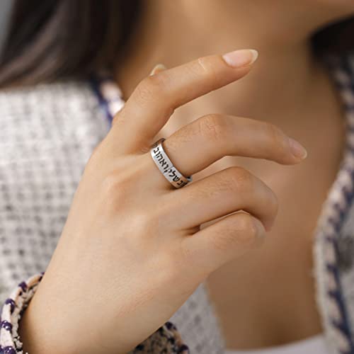 LIKGREAT Jewish Hebrew Rings Engraved Blessing Band Ring Judaism Kabbalah Religious Rings Luck Protection Amulet Stainless Steel Jewellery Gifts for Men Women - color: Silver