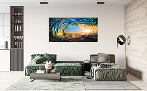 Cao Gen Decor Art S06750 Giant Wave Water Wall Art Canvas Prints 1 Panels Ocean Waves Pictures Paintings with Sunset Blue Seascape Framed for Living Room Bedroom Kicthen Office Artwork - color: Blue, size: 40"L x 20"W