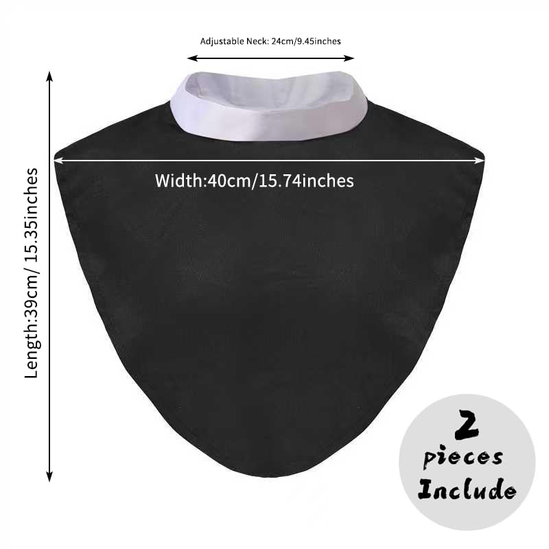 Unisex Clergy Tab Collar Clerical Bib Collar with Insert White Tab, 2pcs in Pack Black Color