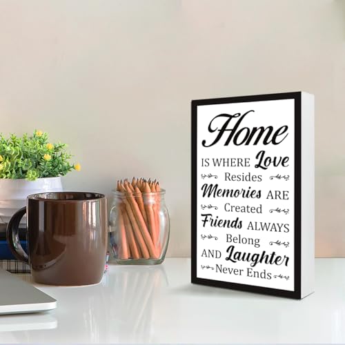 Home is Where Love Sign Wooden Box Desk Decor,Rustic Farmhouse Family Wood Block Sign for Home Living Room Shelf Tabletop Decor 10'' x 6'' - style: Home is Where Love