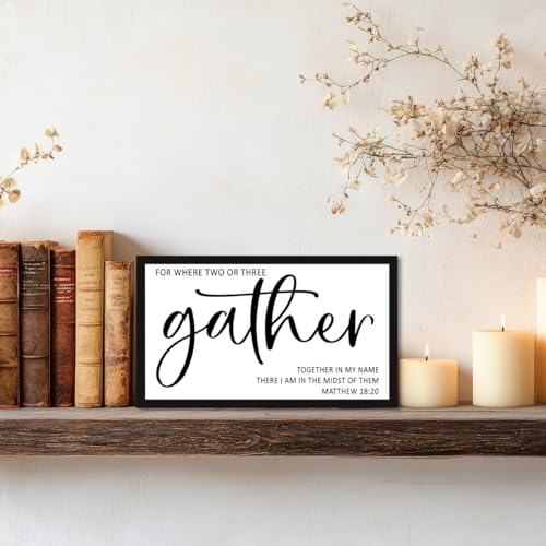 Matthew 18:20 Sign Wood Box Desk Decor,Bible Verse Scripture Sign Wooden Block for Christian Home Office Bedroom Wall Shelf Tabletop Decor 10'' x 6'' - style: Matthew 18:20